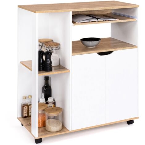 Carrello da cucina legno bianco e ante di faggio L.76 cm COSI