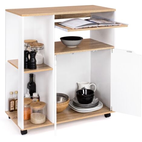 Carrello da cucina legno bianco e ante di faggio L.76 cm COSI