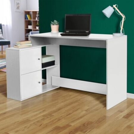 Scrivania angolare a forma di L in legno bianco BOB