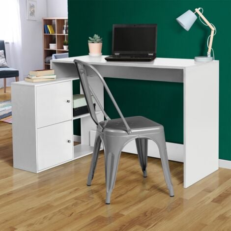 Scrivania angolare a forma di L in legno bianco BOB