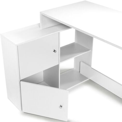 Scrivania angolare a forma di L in legno bianco BOB