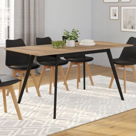 Tavolo scandinavo allungabile INGA 120-160 cm con piano in legno e gambe nere