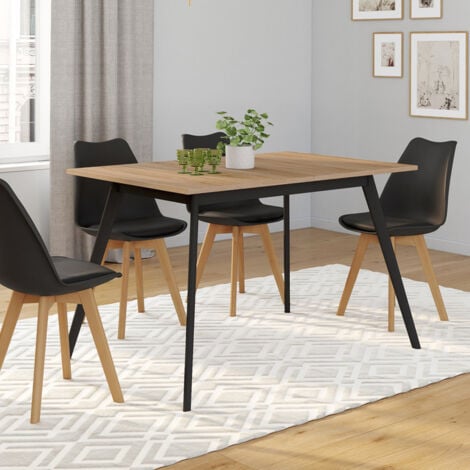 Tavolo scandinavo allungabile INGA 120-160 cm con piano in legno e gambe nere