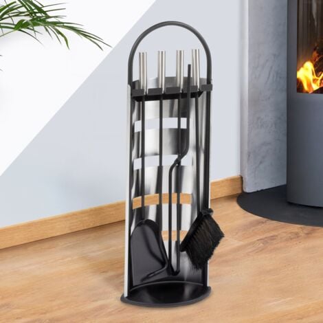 Set attrezzi per camino, set di 5 accessori per camino in acciaio inox e nero