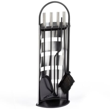 Set attrezzi per camino, set di 5 accessori per camino in acciaio inox e nero
