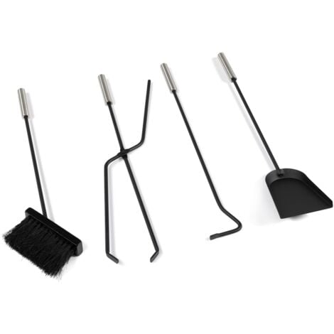 Set attrezzi per camino, set di 5 accessori per camino in acciaio inox e nero