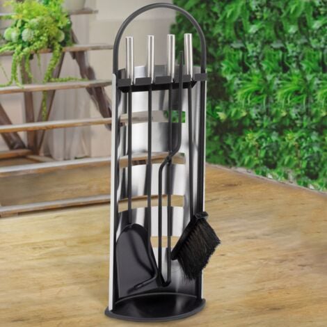 Set attrezzi per camino, set di 5 accessori per camino in acciaio inox e nero