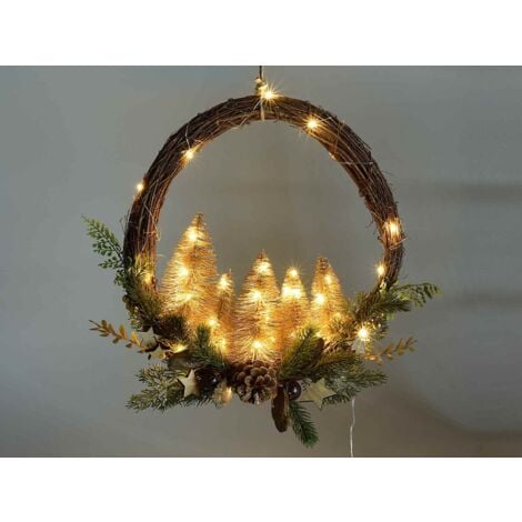 Ghirlanda Natalizia con Alberi e Led Corona Natalizia da Appendere per Porte