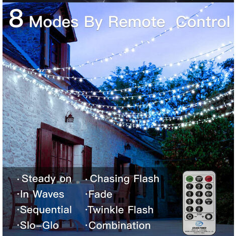 Stringa natalizia a LED 100M 1000 LED IP44 Impermeabile con telecomando 8 modalità Decorazione per feste per matrimoni natalizi Bianco freddo