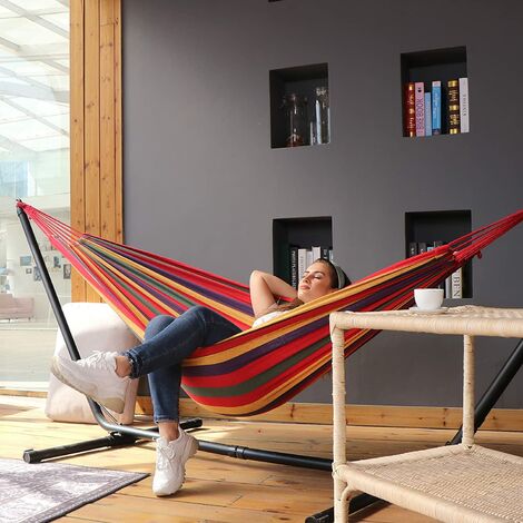 Amaca da giardino all'aperto Amaca da campeggio portatile in tela leggera con cinghie adatte agli alberi, borsa da trasporto per giardino, balcone, patio, escursionismo in spiaggia