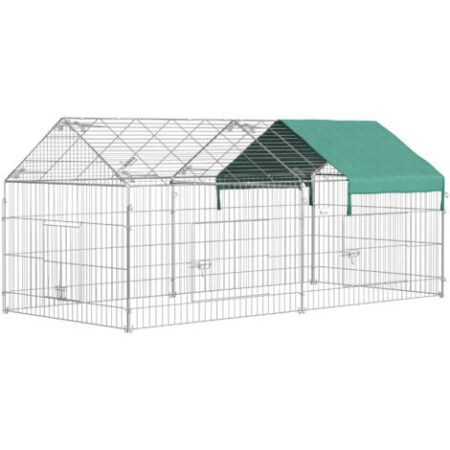 PawHut Recinzione per Animali con Telo di Copertura Porte in Acciaio