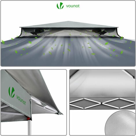 VOUNOT Gazebo Giardino 3.6x3.6m Pieghevole con Pareti Laterali in Rete, Tenda per Feste Pop up, Grigio