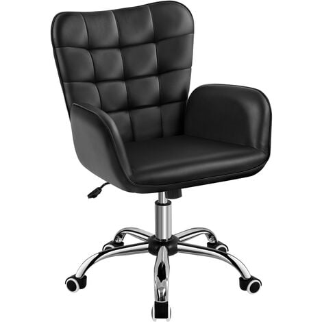 Yaheetech Sedia/Poltroncina da Ufficio Scrivania a Rotelle Girevole Imbottita in Similpelle Reclinabiale Ergonomica Altezza Regolabile Nero