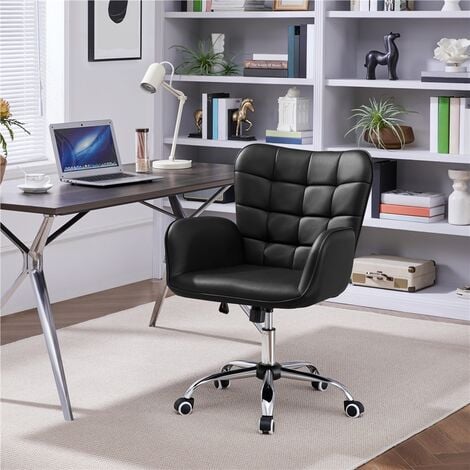 Yaheetech Sedia/Poltroncina da Ufficio Scrivania a Rotelle Girevole Imbottita in Similpelle Reclinabiale Ergonomica Altezza Regolabile Nero