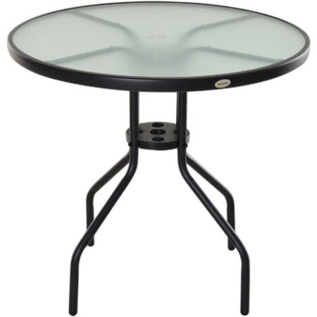 Outsunny Tavolino da Giardino con Piano in Vetro Temperato e Foro