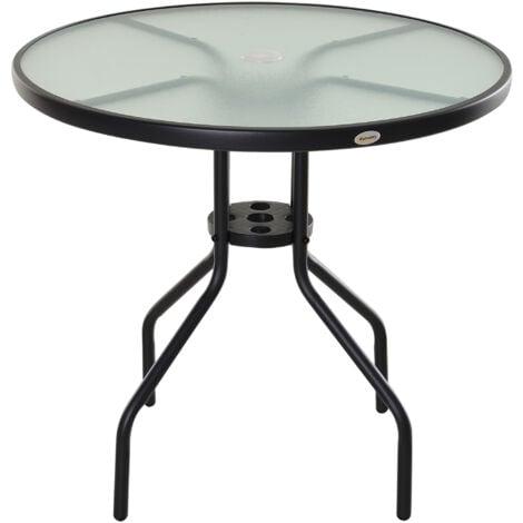 Outsunny Tavolino da Giardino con Piano in Vetro Temperato e Foro