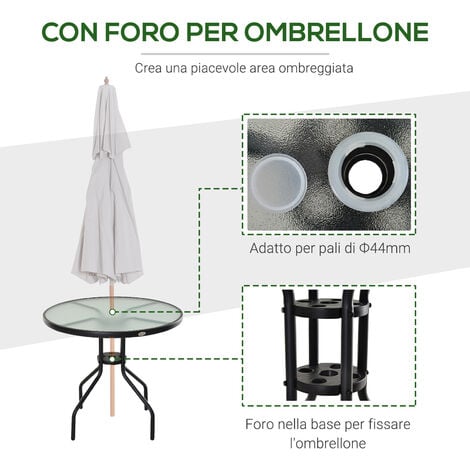 Outsunny Tavolino da Giardino con Piano in Vetro Temperato e Foro