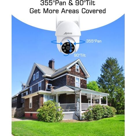 Videocamere di sorveglianza per interni e esterni 5MP HD Telecamera di Sorveglianza Esterno WiFi, 360° PTZ Telecamera Tracciamento Automatico, Visione Notturna Colori con Faretto, ANRAN P3