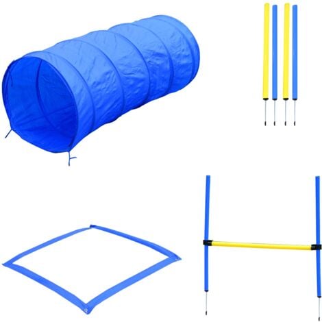 easycomfort set agility dog per addestramento cani con tunnel, slalom e ostacolo, sacca di trasporto, giallo e blu
