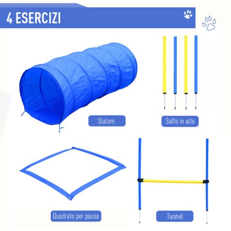 easycomfort set agility dog per addestramento cani con tunnel, slalom e ostacolo, sacca di trasporto, giallo e blu