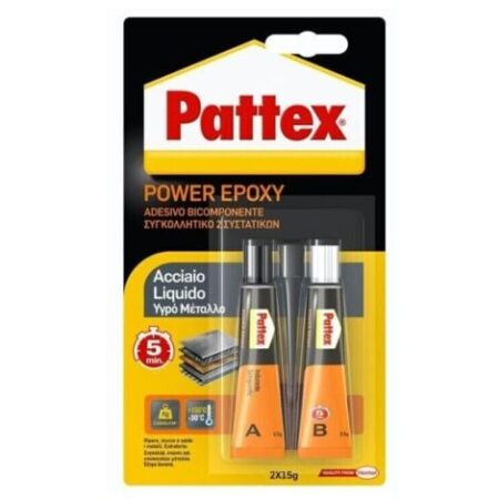 PATTEX POWER EPOXY Acciaio Liquido Adesivo Bicomponente A+B - Confezione 2x15 gr