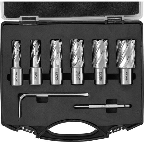 VEVOR Set di Punte per Carotatore Svasatore 6 Pezzi Taglierina Anulare Attacchi Weldon Diametro 13-27mm Profondita di Foratura 25mm in HSS, Punte in Acciaio ad Alta Velocita Trapano Foratura Metalli