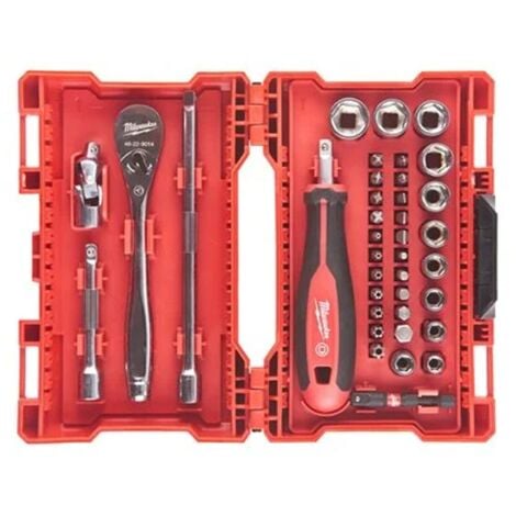 Milawaukee - Set di chiavi a cricchetto, bussole e punte, 1/4", 38 pezzi