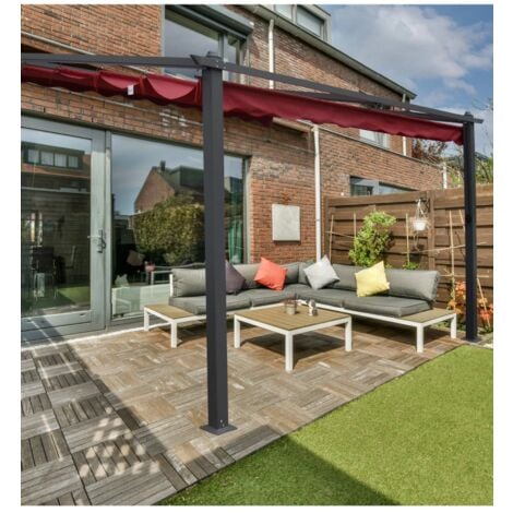 pergola addossata da esterno eurogarden "daiana" in alluminio burgundy 4x3 m