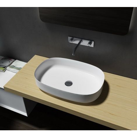 Lavabo ovale con piano in colata minerale PB2123 - 60x40x13cm - Acrilico puro