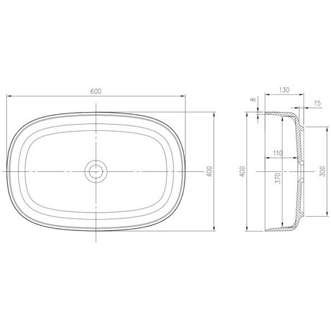 Lavabo ovale con piano in colata minerale PB2123 - 60x40x13cm - Acrilico puro
