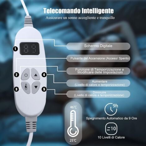 GOPLUS Coperta Elettrica Riscaldata con Spegnimento Automatico, Coperta Termica a Piumone con 9 Livelli di Temperatura 25-46掳C, Timer di 9 Ore, Coperta Lavabile, 160 x 131 cm (GRIGIO)