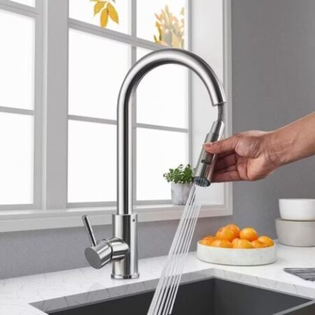 Rubinetto Cucina con Doccetta Estraibile, Miscelatore Monocomando di Cucina Girevole a 360° In Acciaio Inox, Rubinetto per Cucina Alta Pressione, Miscelatore Cucina a 3 Modalità(Nichel spazzolato)