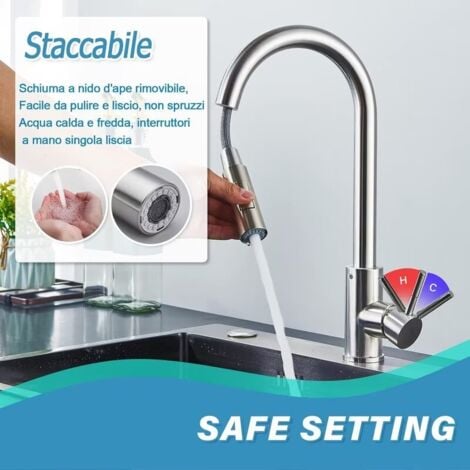 Rubinetto Cucina con Doccetta Estraibile, Miscelatore Monocomando di Cucina Girevole a 360° In Acciaio Inox, Rubinetto per Cucina Alta Pressione, Miscelatore Cucina a 3 Modalità(Nichel spazzolato)