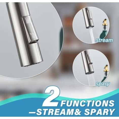 Rubinetto Cucina con Doccetta Estraibile, Miscelatore Monocomando di Cucina Girevole a 360° In Acciaio Inox, Rubinetto per Cucina Alta Pressione, Miscelatore Cucina a 3 Modalità(Nichel spazzolato)