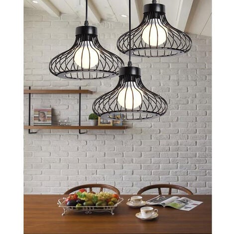 Lampada a Sospensione, 3 Fili Lampada da Soffitto con Ø23cm Gabbia, Industriale Stile Illuminazione in Metallo con E27 Attacco (Nero)