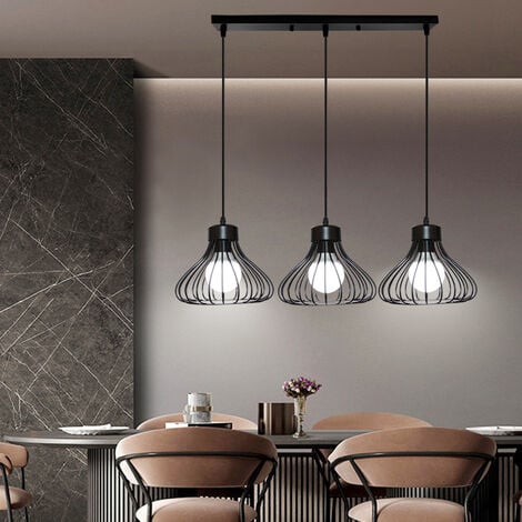 Lampada a Sospensione, 3 Fili Lampada da Soffitto con Ø23cm Gabbia, Industriale Stile Illuminazione in Metallo con E27 Attacco (Nero)