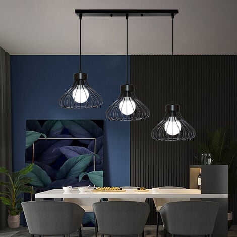 Lampada a Sospensione, 3 Fili Lampada da Soffitto con Ø23cm Gabbia, Industriale Stile Illuminazione in Metallo con E27 Attacco (Nero)