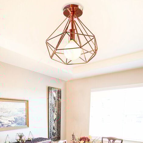 Plafoniera, Lampada da Soffitto in Industriale Stile, Illuminazione Ø25cm con Gabbia a Form di Diamantata per Soggiorno Camera da Letto Oro Rosa 1PCS