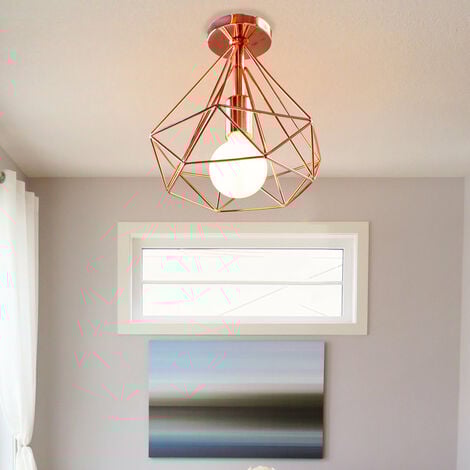 Plafoniera, Lampada da Soffitto in Industriale Stile, Illuminazione Ø25cm con Gabbia a Form di Diamantata per Soggiorno Camera da Letto Oro Rosa 1PCS