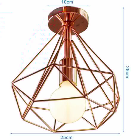 Plafoniera, Lampada da Soffitto in Industriale Stile, Illuminazione Ø25cm con Gabbia a Form di Diamantata per Soggiorno Camera da Letto Oro Rosa 1PCS