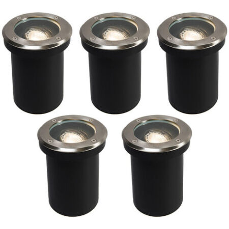 QAZQA + Faretto da incasso da terra delux - Moderno - Vetro,Plastico,Acciaio inossidabile - Acciaio - Tondo Max. 5 x Watt