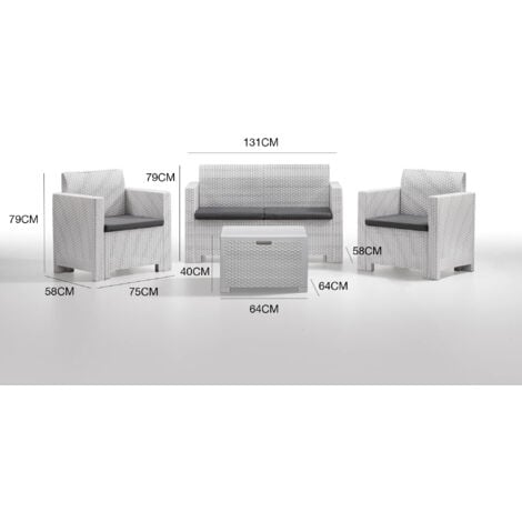 Bica 9067.3 Set Nebraska Salottino 4 Posti, Bianco, 119 x 74 x 57 cm