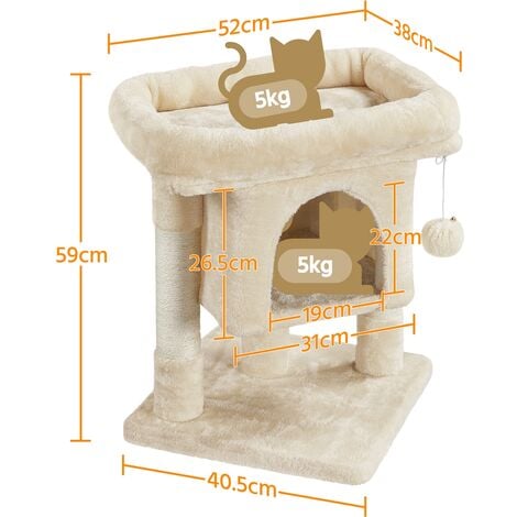 Yaheetech Tiragraffi Albero per Gatti con Posatoio Grande Graffiatoio per Gatti 40,5 x 40,5 x 59 cm Beige