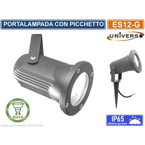 FARETTO PORTALAMPADA ORIENTABILE CON PICCHETTO DA GIARDINO PER LAMPADINE GU10 IP65 - GRIGIO