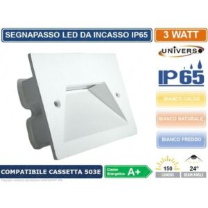 PUNTO LUCE SEGNAPASSO LED RETTANGOLARE COLORE BIANCO MONTAGGIO A INCASSO 503E 3W 24° DA ESTERNO IP65 – Colore Luce: Bianco Caldo