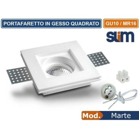 PORTAFARETTO QUADRATO SLIM DA INCASSO IN GESSO VRNICIABILE PER LAMPADINE GU10 MR16