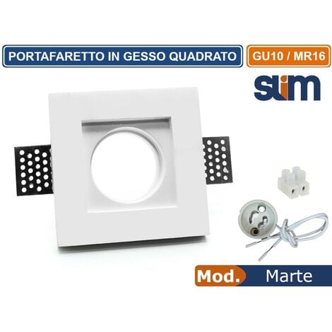 PORTAFARETTO QUADRATO SLIM DA INCASSO IN GESSO VRNICIABILE PER LAMPADINE GU10 MR16