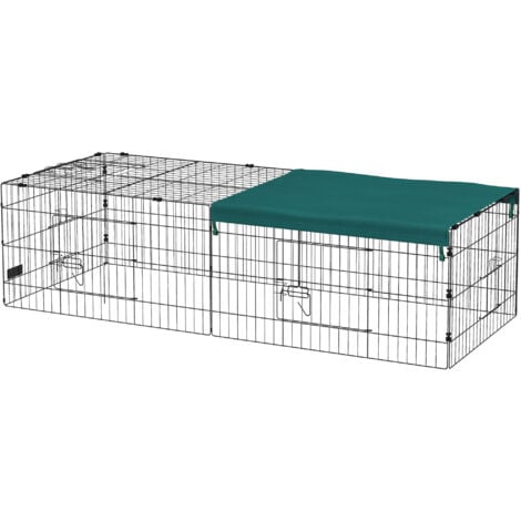 PawHut Gabbia per Conigli e Piccoli Animali in Acciaio con Copertura 185x75x50cm