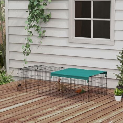PawHut Gabbia per Conigli e Piccoli Animali in Acciaio con Copertura 185x75x50cm