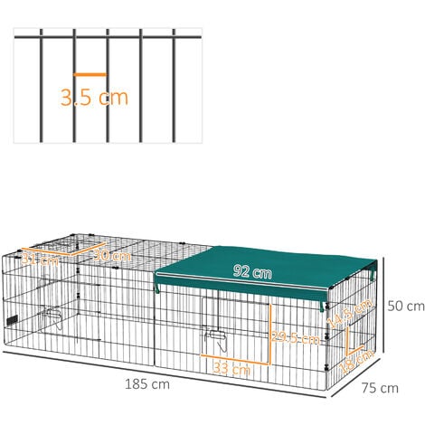 PawHut Gabbia per Conigli e Piccoli Animali in Acciaio con Copertura 185x75x50cm